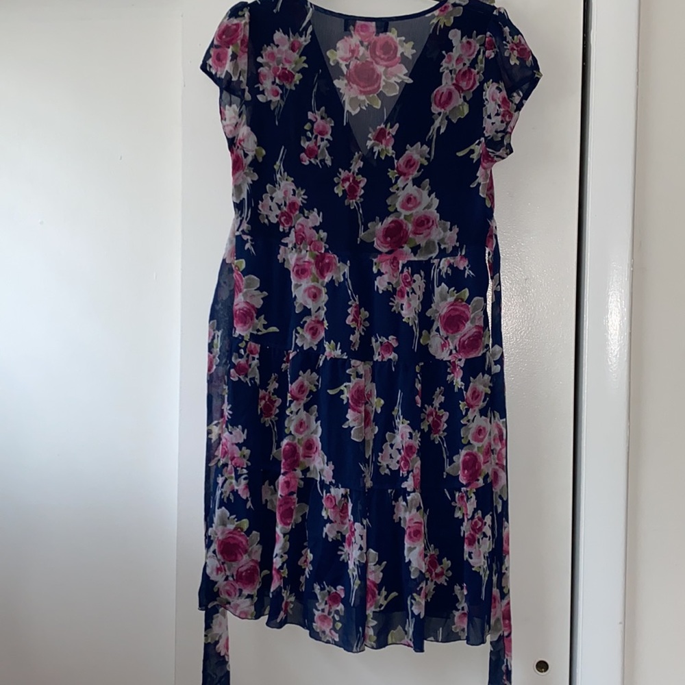 Appropriate Behavior blue dress w fuchsia flowers - Picture 2 of 3